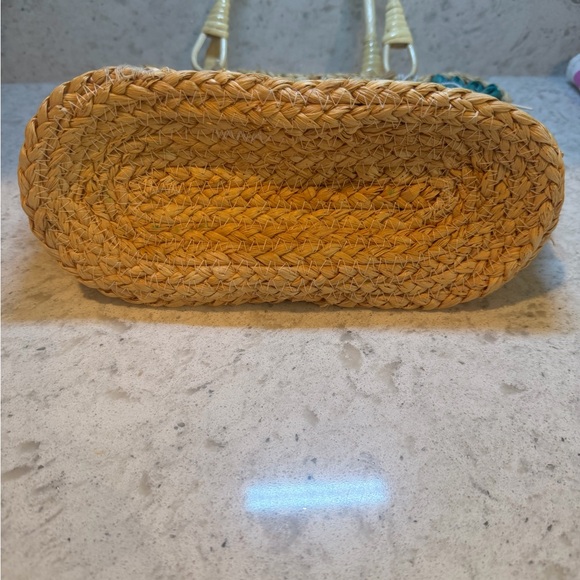 Haute Hippie Natural and Teal Handwoven Floral Tote - Picture 6 of 7